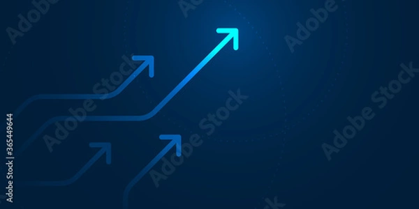 Fototapeta Up arrows on blue background illustration, copy space composition, business growth concept.