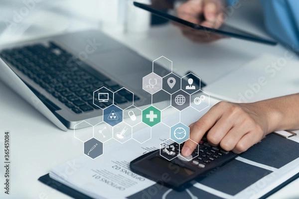 Obraz Medical technology and futuristic concept. Doctor hologram modern virtual screen interface.