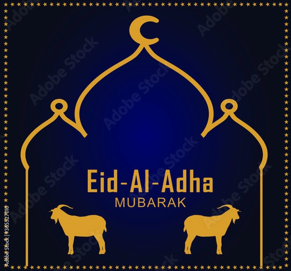 Fototapeta Eid al adha mubarak bakrid festival with goat and mosque vector template design.