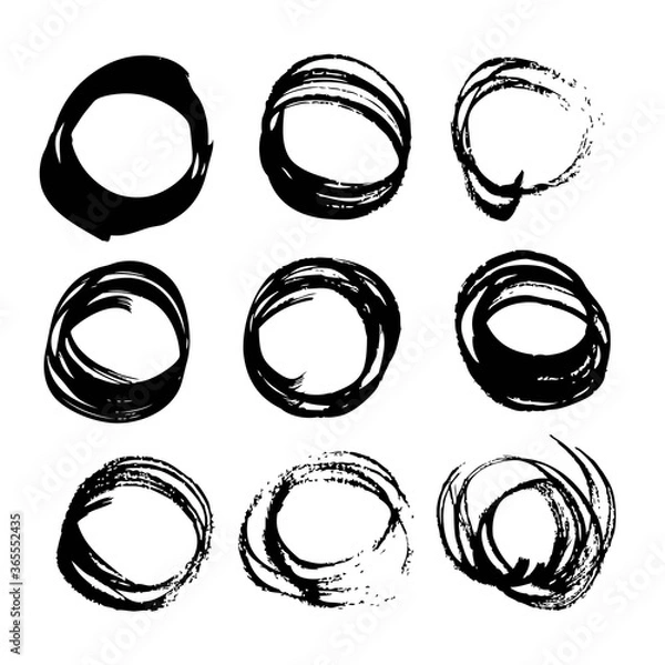 Fototapeta Abstract black ink circles set 2 on white background
