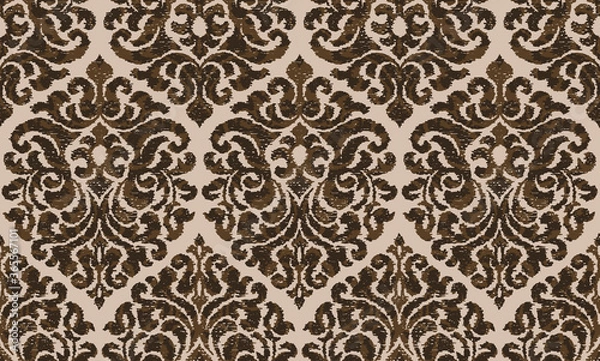 Fototapeta Seamless pattern with Damask motifs in brown tones