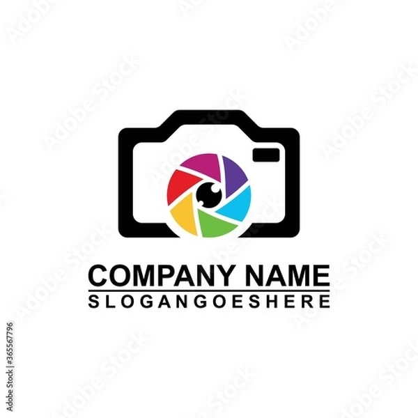 Obraz Logo photo camera eye, digital vision creative symbol concept. Cctv, video monitoring abstract business logo idea. Corporate identity logotype, company graphic design tamplate