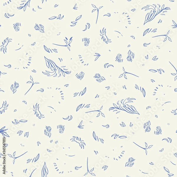 Fototapeta Vector classic line art ditsy floral seamless pattern with hand drawn historic florals on cream colored background. Nature background. Surface pattern design.