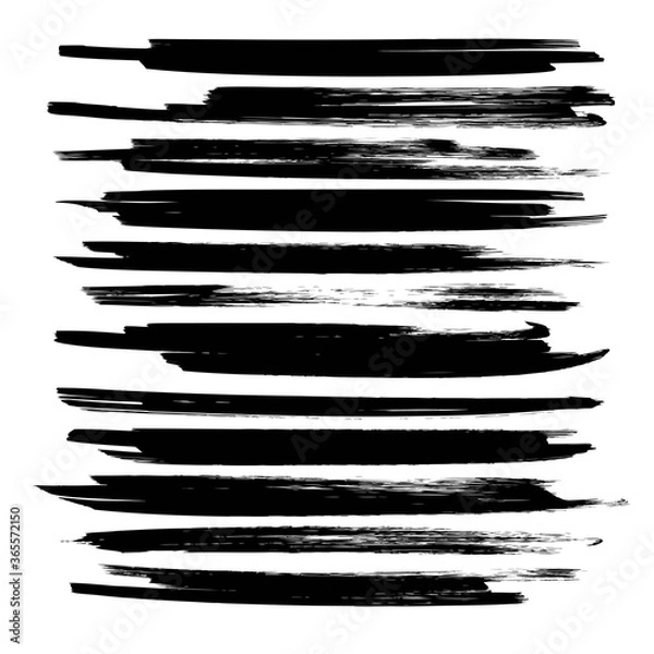 Fototapeta Long black textured strokes isolated on white background