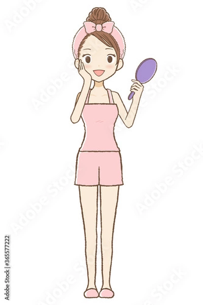 Obraz 手鏡をもつルームウエアの女の子