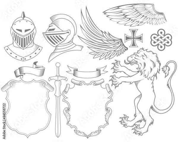 Obraz Set of knight heraldic elements