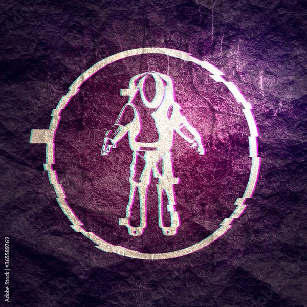 Fototapeta Astronaut in spacesuit. Fantastic person. Distorted glitch style