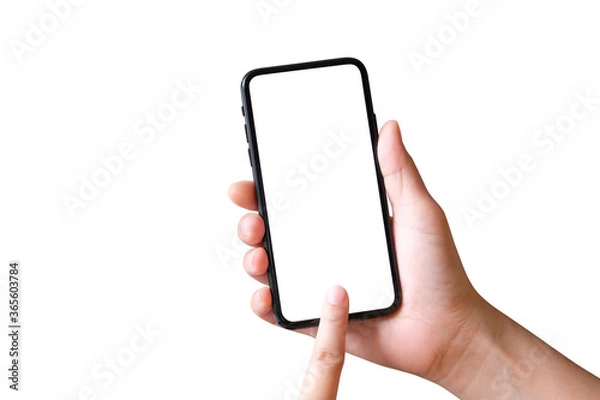 Fototapeta Hand with mobile smart phone Isolated on white background