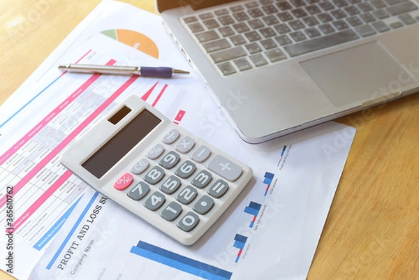 Fototapeta Working at  home and summary data accounting
