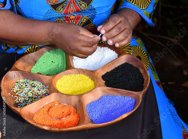 Obraz Multiple colored necklace beads in container