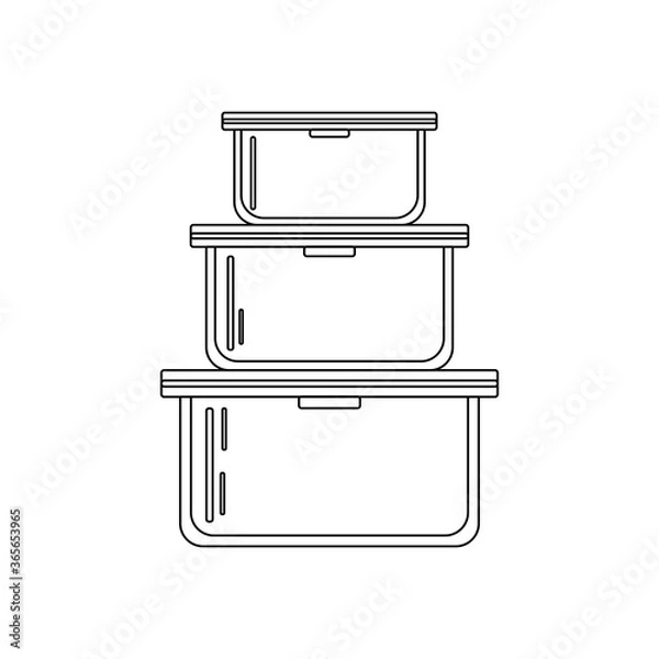 Fototapeta Stack lunchbox line icon outline isolated on white background. Stock vector illustration of plastic food containers for web design and ets.