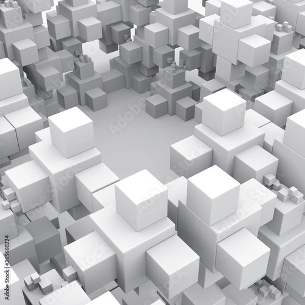 Fototapeta Close-up of a maze of gray 3d cubes