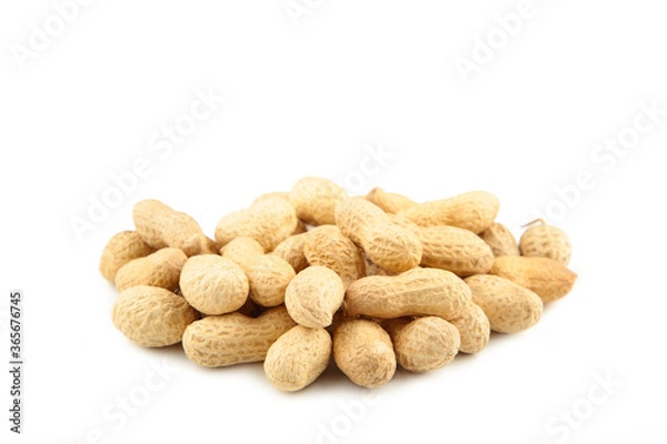 Fototapeta Dried peanuts isolated on white background, cutout