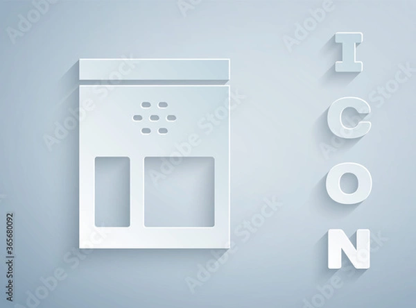Fototapeta Paper cut Bag of coffee beans icon isolated on grey background. Paper art style. Vector Illustration.