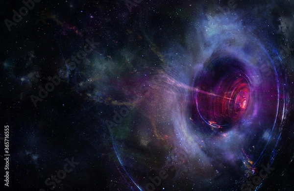 Fototapeta Abstract space wallpaper. Black hole with lighn ray and nebula over colorful stars with cloud fields in outer space. Elements of this image furnished by NASA.