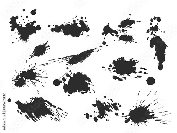 Fototapeta Vector black and white ink splash, blot and brush stroke, spot, spray, smudge, spatter, splatter, drip, drop, ink blob brush, paint spot, spray, smudge Grunge textured elements for design, background.