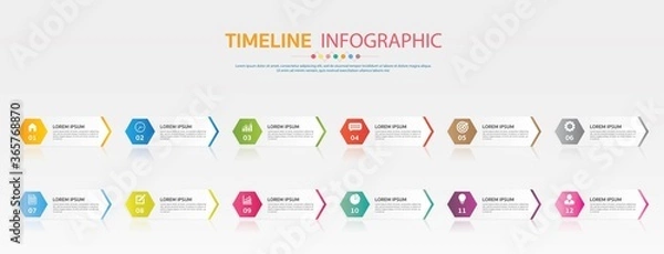 Fototapeta Timeline for 12 months or 1 year, Infographic hexagon template for business.road map.