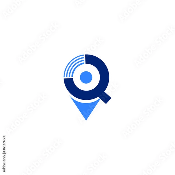 Fototapeta Letter Q and map marker logo template. Letter Q Pin Point Creative Media Modern Logo, Modern initial letter Q pin location map logo