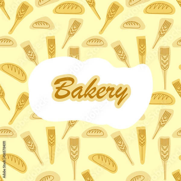 Fototapeta The background of baking. The pattern of bread and ears . Template design for packaging bakery products