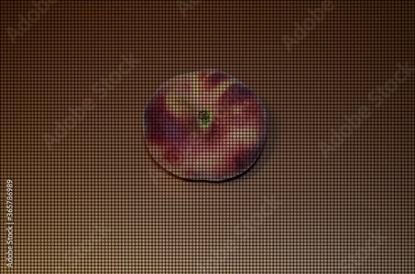 Fototapeta peach nectarine - mosaic background, exotic fruit, copper shade, black mesh