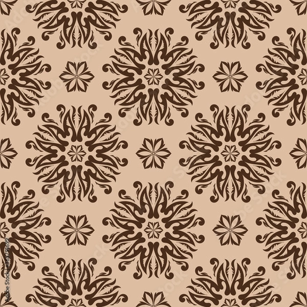 Obraz Floral seamless pattern. Brown flowers on beige background