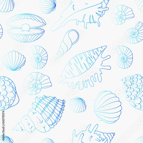 Obraz bright pattern of seashells. marine vector illustration isolated on white background