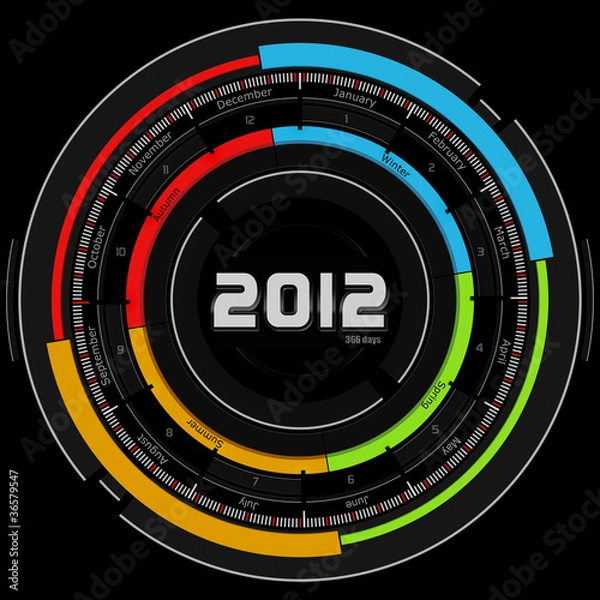 Fototapeta 2012 calendar - futuristic concept design - black background
