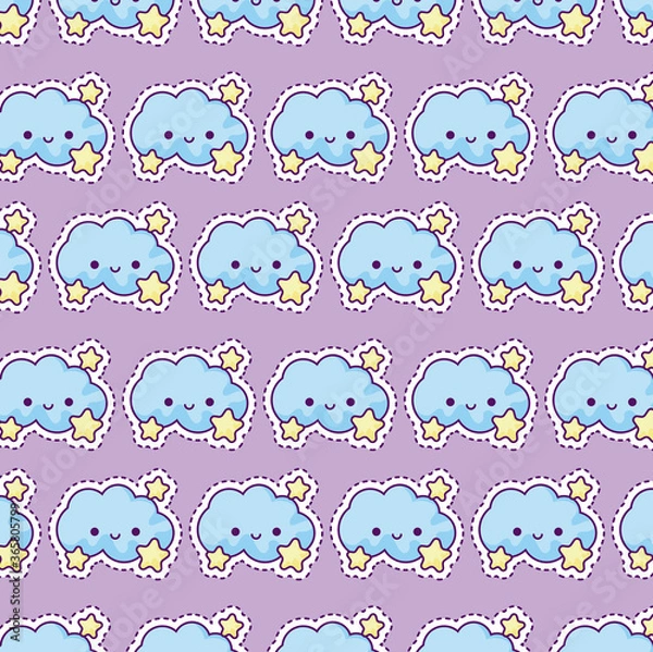 Fototapeta pattern of clouds and stars, patch style