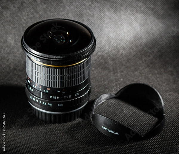 Fototapeta Professional fisheye lens on black background for amateurs