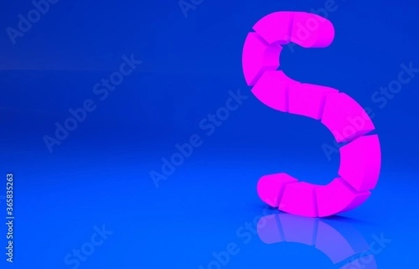 Fototapeta Pink Worm icon isolated on blue background. Fishing tackle. Minimalism concept. 3d illustration. 3D render..