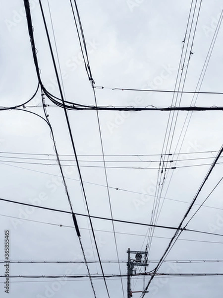 Obraz 曇り空と交差する電線