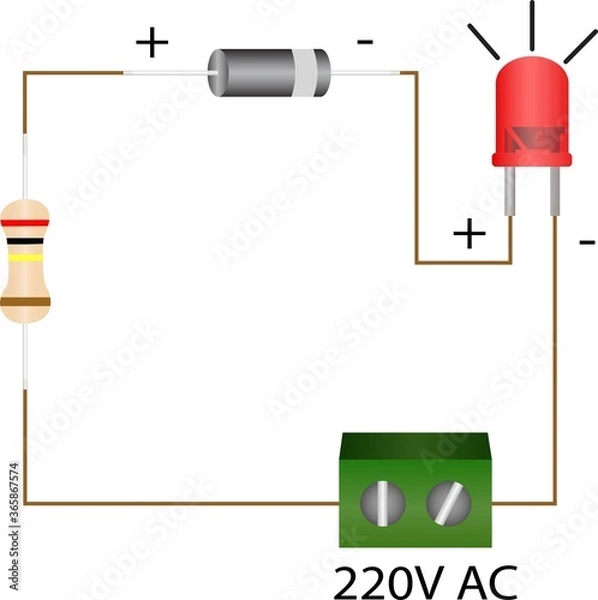 Fototapeta Illustration of the electric circuit of a series connection of Light Emitting Diode, Diode , Resistor.
