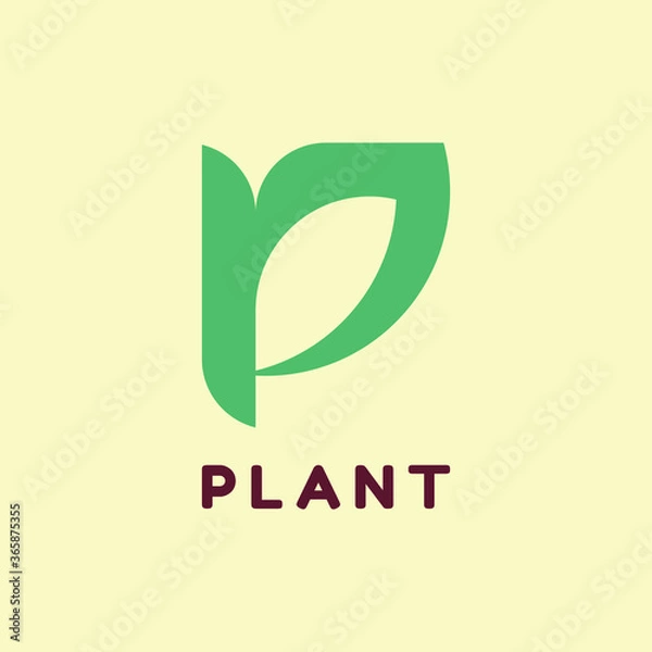 Fototapeta initials P logo for Plant with a simple flat design style and uses a golden ratio.