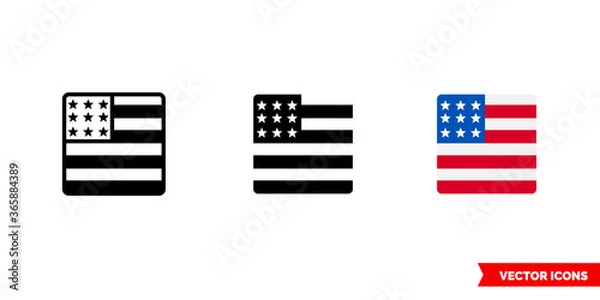 Fototapeta United States flag icon of 3 types. Isolated vector sign symbol.