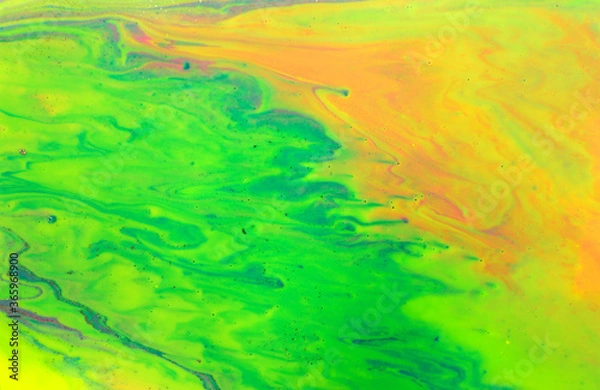 Fototapeta Neon colored marble pattern with golden glitter. Fluorescent liquid background. Artwork abstract bright texture.