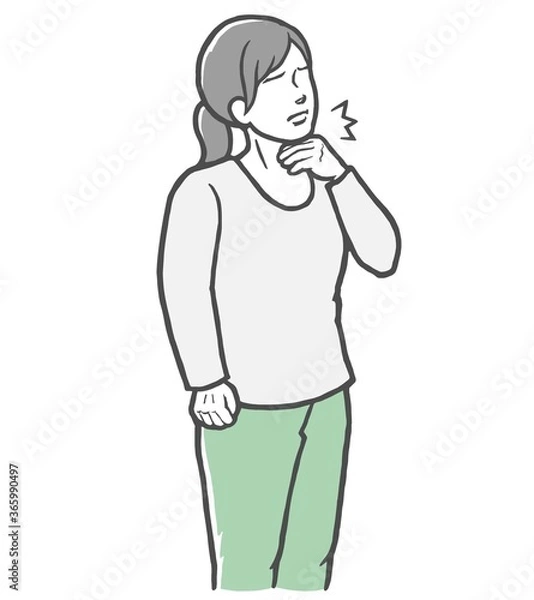 Fototapeta のどの痛みを感じる長袖を着た若い女性