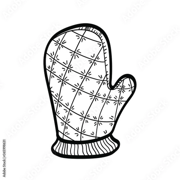 Obraz Vector illustration element mitten in doodle style. Hand drawn. Icon, symbol, logo. barbecue mittens