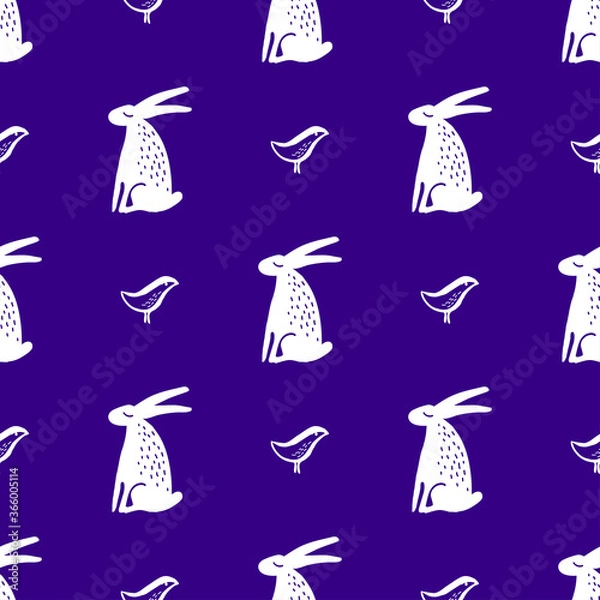 Obraz Seamless hand drawn pattern with rabbits.