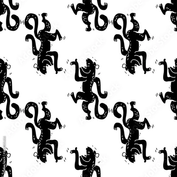 Obraz Seamless vector brush monkey pattern.
