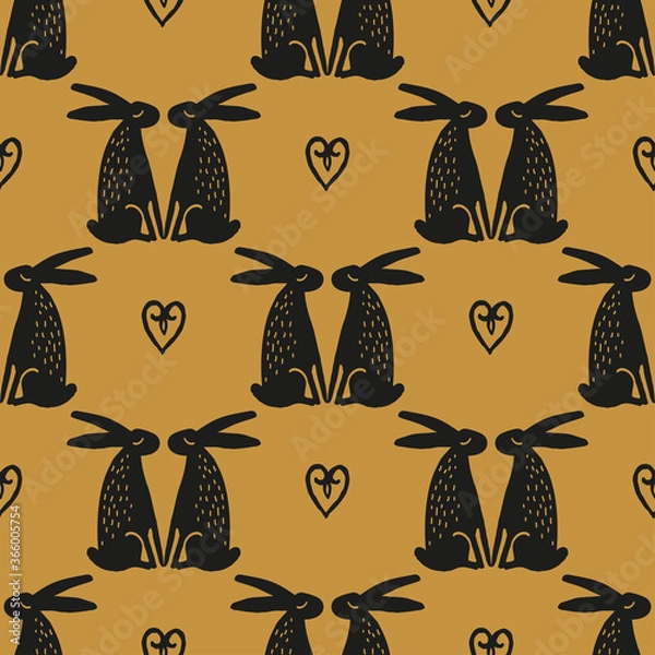 Obraz Seamless hand drawn pattern with rabbits.