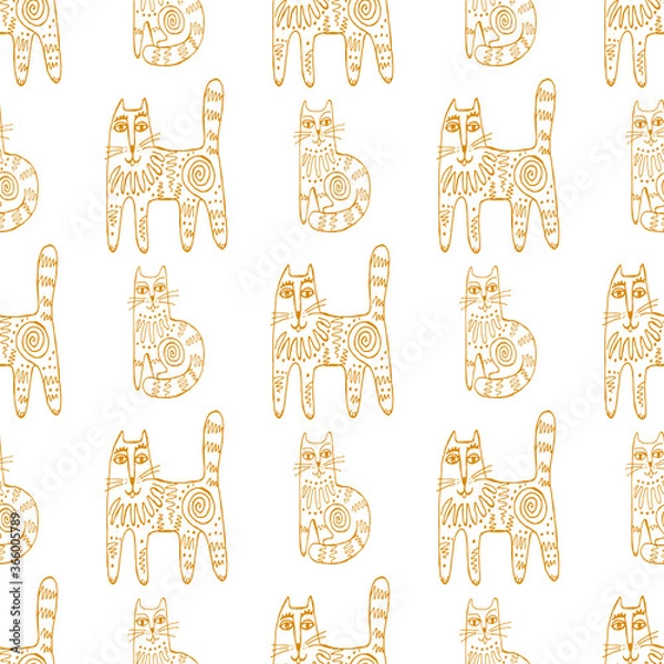 Obraz Seamless hand drawn pattern with cats.