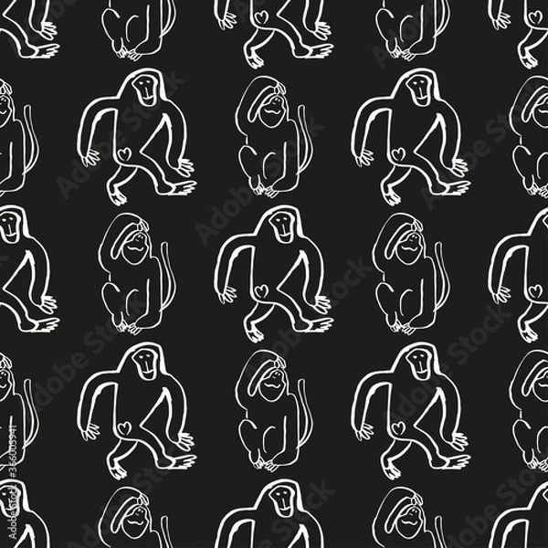 Obraz Seamless vector brush monkey pattern.