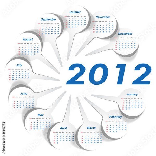 Obraz Vector calendar (week starts on Sunday)