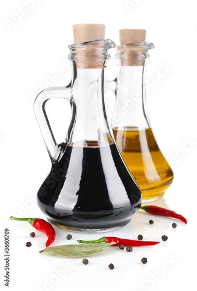 Fototapeta balsamic vinegar and olive oil isolated on white background