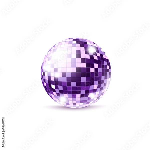Fototapeta Purple disco ball with shiny mirror surface isolated on white background