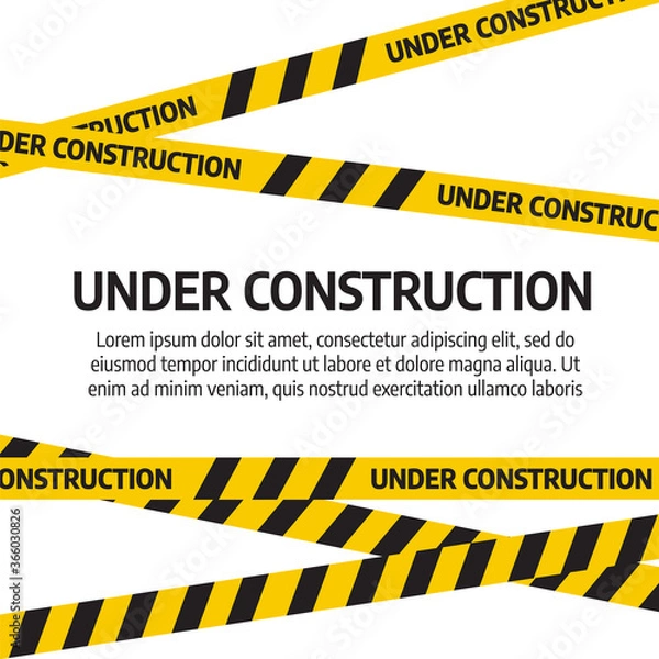 Fototapeta Under construction website page. Under construction tape warning banner vector