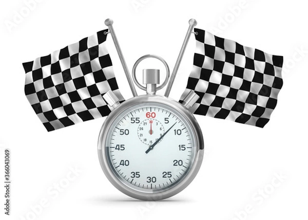 Obraz stopwatch 3d illustration with checkered flag