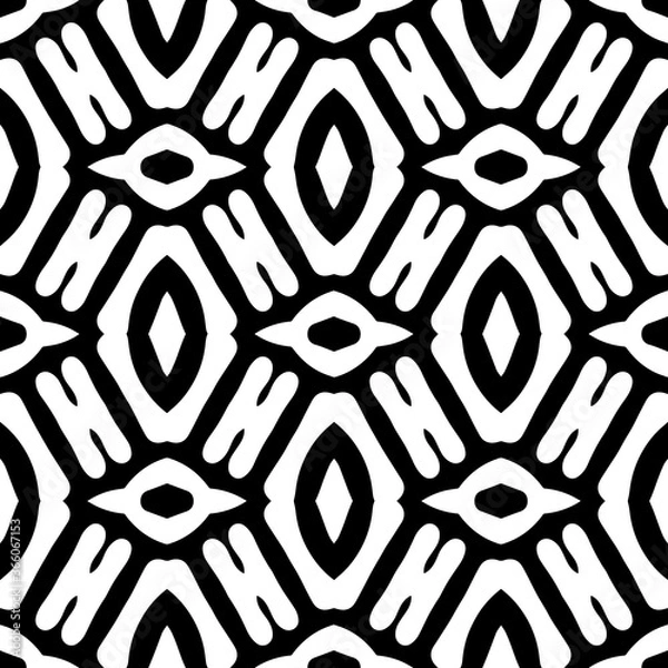 Fototapeta Intricate geometric pattern in classic black and white seamless pattern vector background.