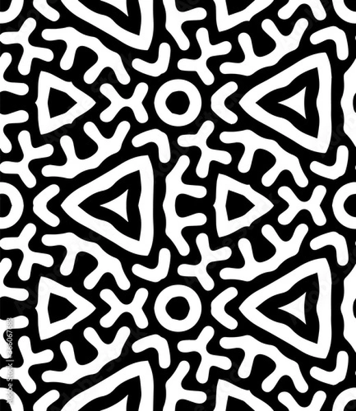 Fototapeta Intricate geometric pattern in classic black and white seamless pattern vector background.