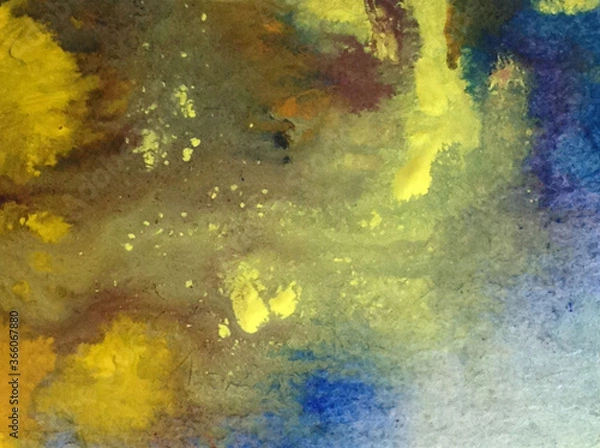 Fototapeta Watercolor abstract bright colorful textural background handmade . Painting of sky and clouds during sunset . Modern seascape . Shine
